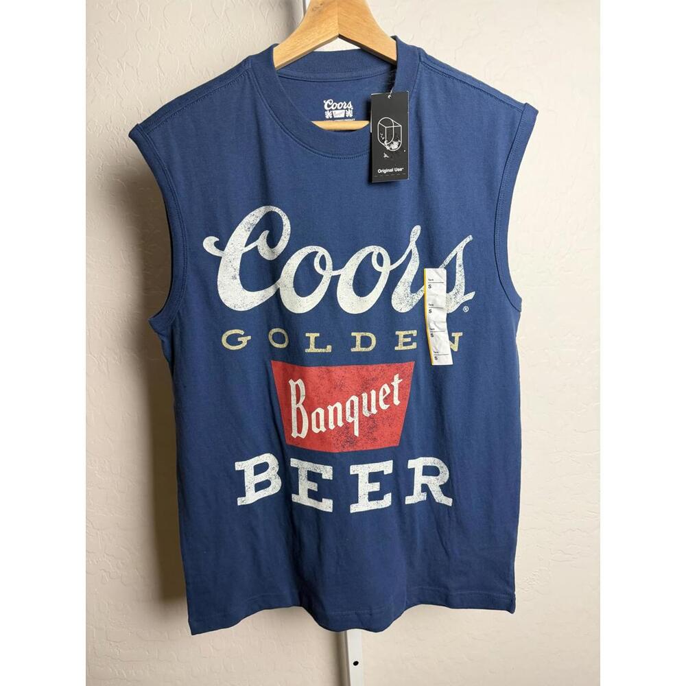 Coors Banquet Beer Sleeveless Tank Top Small Blue Graphic - Picture 1 of 5